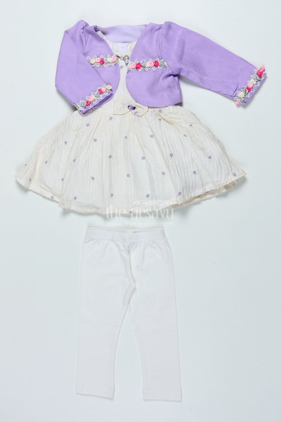 The Nesavu Girls Sharara / Plazo Set Girls Purple Sharara Set with Crushed Georgette and Jacket for Elegant Events Nesavu Nesavu girls purple sharara set crushed georgette jacket  graceful outfit festive family gatherings