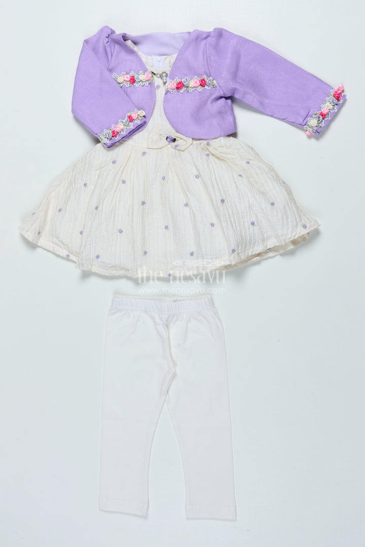 The Nesavu Girls Sharara / Plazo Set Girls Purple Sharara Set with Crushed Georgette and Jacket for Elegant Events Nesavu Nesavu girls purple sharara set crushed georgette jacket  graceful outfit festive family gatherings