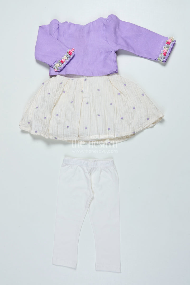 The Nesavu Girls Sharara / Plazo Set Girls Purple Sharara Set with Crushed Georgette and Jacket for Elegant Events Nesavu Nesavu girls purple sharara set crushed georgette jacket  graceful outfit festive family gatherings