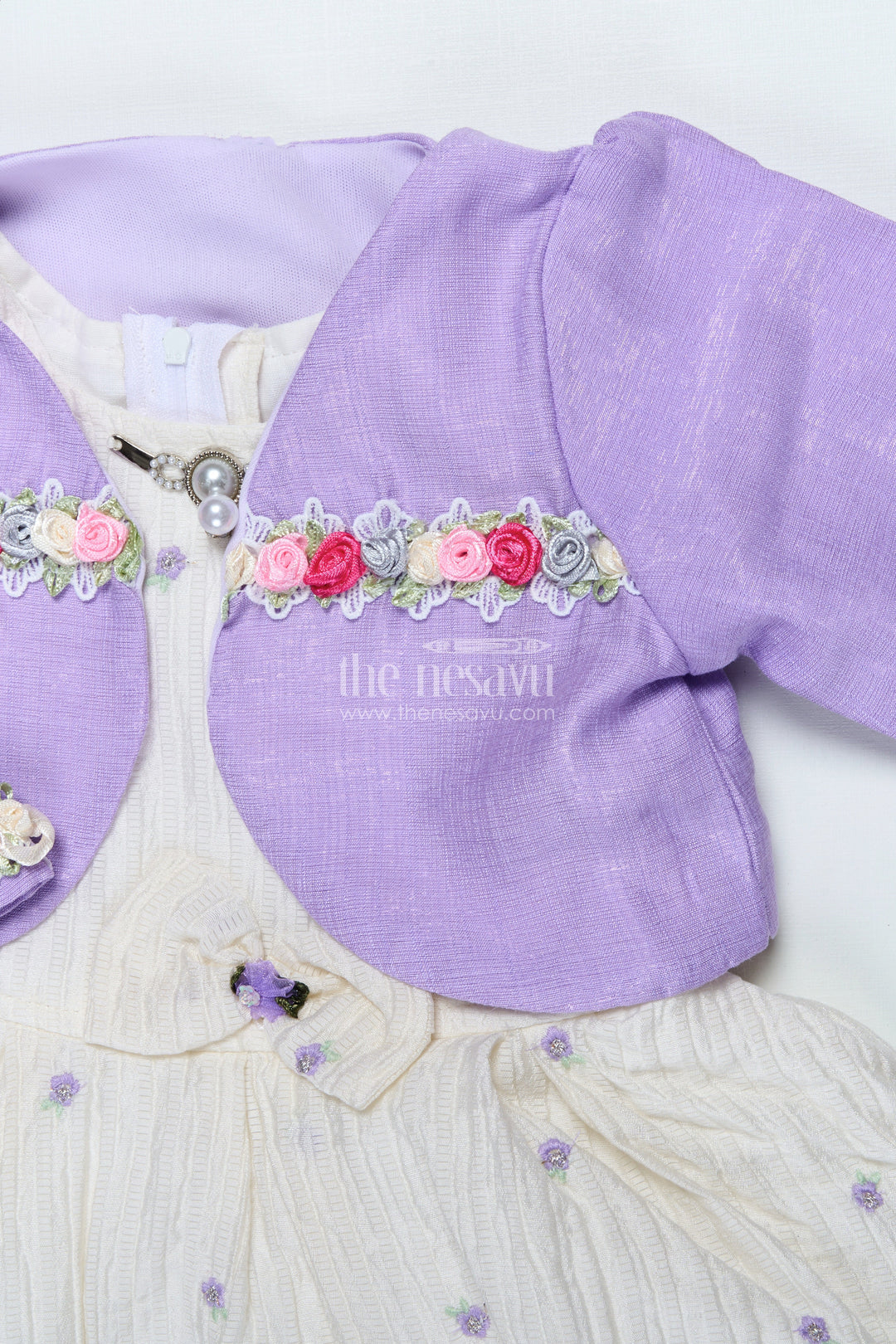 The Nesavu Girls Sharara / Plazo Set Girls Purple Sharara Set with Crushed Georgette and Jacket for Elegant Events Nesavu Nesavu girls purple sharara set crushed georgette jacket  graceful outfit festive family gatherings