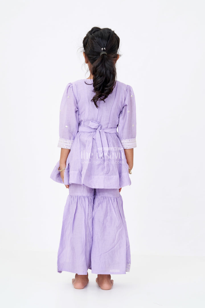 The Nesavu Girls Sharara / Plazo Set Girls Purple Sharara with Sequin Embroidered Cotton Set Featuring Kurta and Flared Pants Nesavu Girls Purple Cotton Sharara Set Sequin Embroidery Flared Pants | The Nesavu