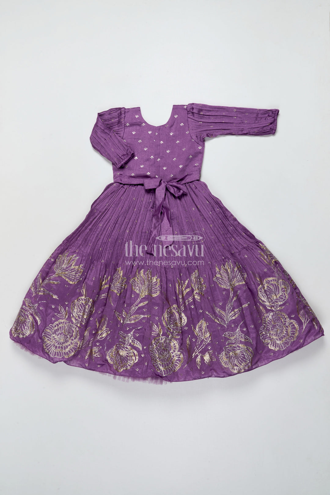 The Nesavu Girls Silk Gown Girls Purple Silk Gown with Designer Yoke for Birthday and Festive Wear Nesavu Nesavu purple silk gown girls designer yoke  ideal birthdays festive celebrations