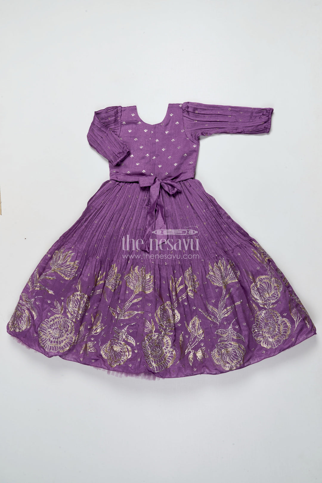 The Nesavu Girls Silk Gown Girls Purple Silk Gown with Designer Yoke for Birthday and Festive Wear Nesavu Nesavu purple silk gown girls designer yoke  ideal birthdays festive celebrations