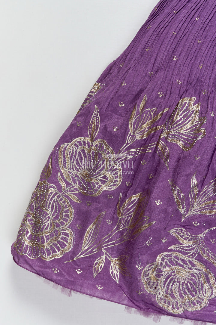 The Nesavu Girls Silk Gown Girls Purple Silk Gown with Designer Yoke for Birthday and Festive Wear Nesavu Nesavu purple silk gown girls designer yoke  ideal birthdays festive celebrations