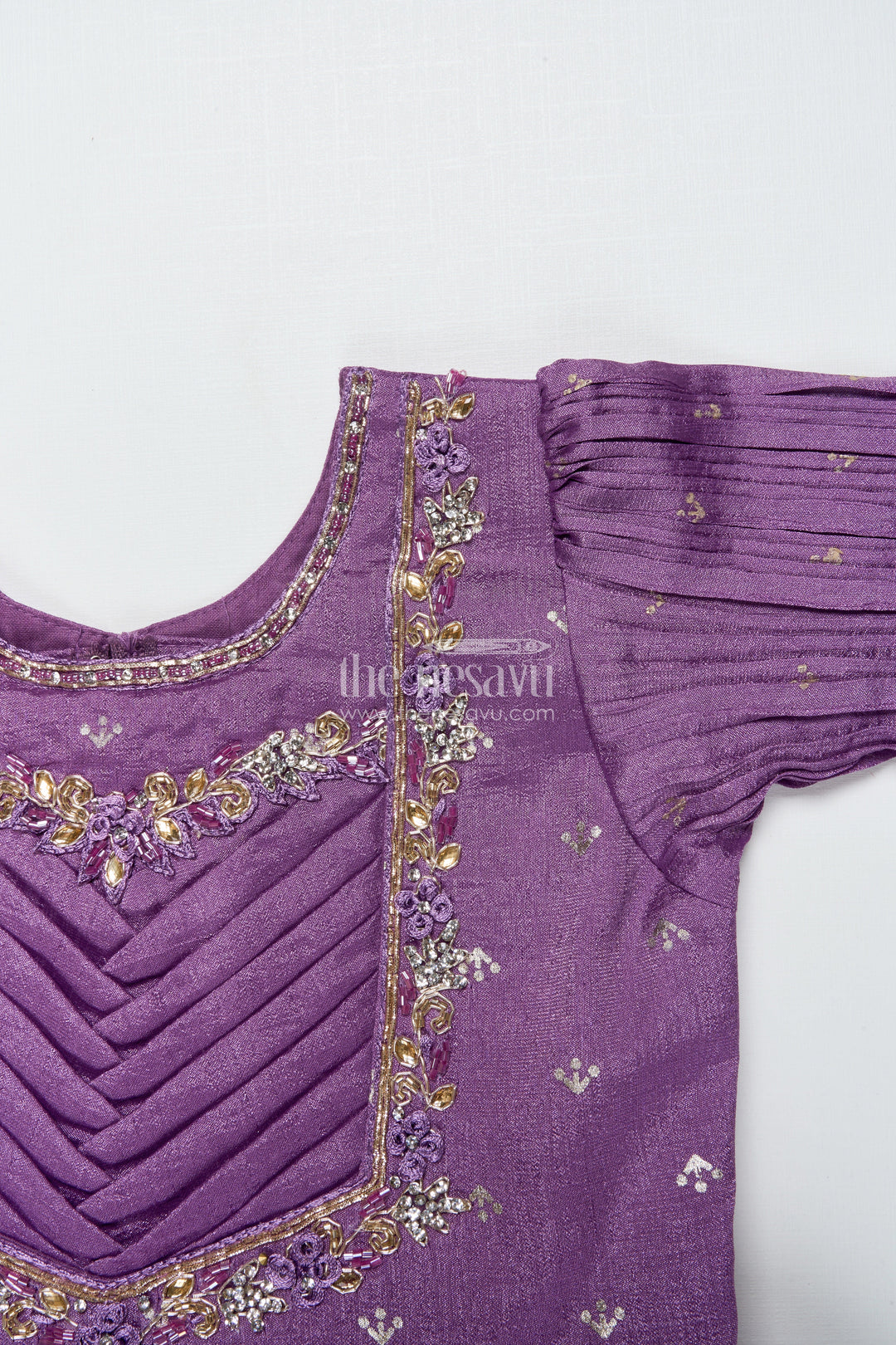 The Nesavu Girls Silk Gown Girls Purple Silk Gown with Designer Yoke for Birthday and Festive Wear Nesavu Nesavu purple silk gown girls designer yoke  ideal birthdays festive celebrations