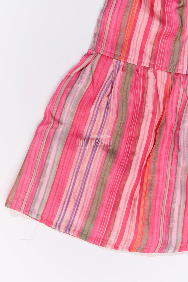 The Nesavu Girls Sharara / Plazo Set Girls Rani Pink Sharara with Floral Printed Top and Striped Flared Pants Nesavu Girls Rani Pink Sharara Floral Printed Top Striped Flared Pants | The Nesavu