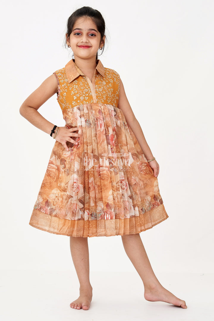 The Nesavu Girls Cotton Frock Girls Readymade Cotton Frock with Floral Digital Print and Embroidered Collar for a Chic Look Nesavu 22 (4Y) / Yellow GFC1437B-22 Girls Readymade Cotton Frock Floral Digital Print Embroidered Collar | The Nesavu