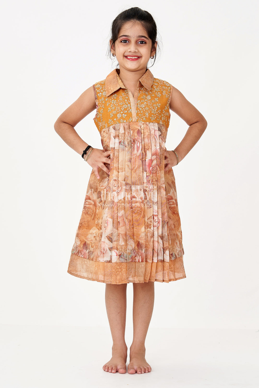 The Nesavu Girls Cotton Frock Girls Readymade Cotton Frock with Floral Digital Print and Embroidered Collar for a Chic Look Nesavu Girls Readymade Cotton Frock Floral Digital Print Embroidered Collar | The Nesavu
