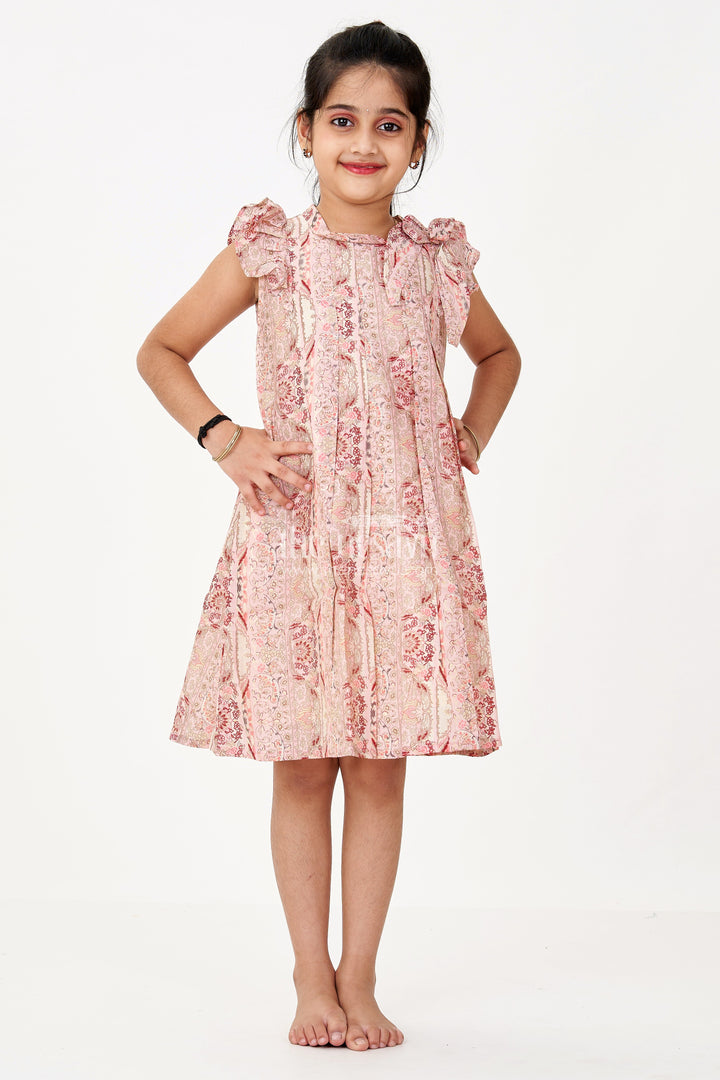 The Nesavu Girls Cotton Frock Girls Readymade Frock in Muslin Silk with Elegant Floral Design and Shoulder Bow Nesavu Nesavu Girls Readymade Frock Muslin Silk Elegant Floral Design Shoulder Bow