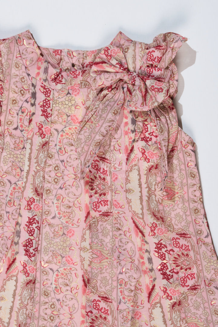 The Nesavu Girls Cotton Frock Girls Readymade Frock in Muslin Silk with Elegant Floral Design and Shoulder Bow Nesavu Nesavu Girls Readymade Frock Muslin Silk Elegant Floral Design Shoulder Bow