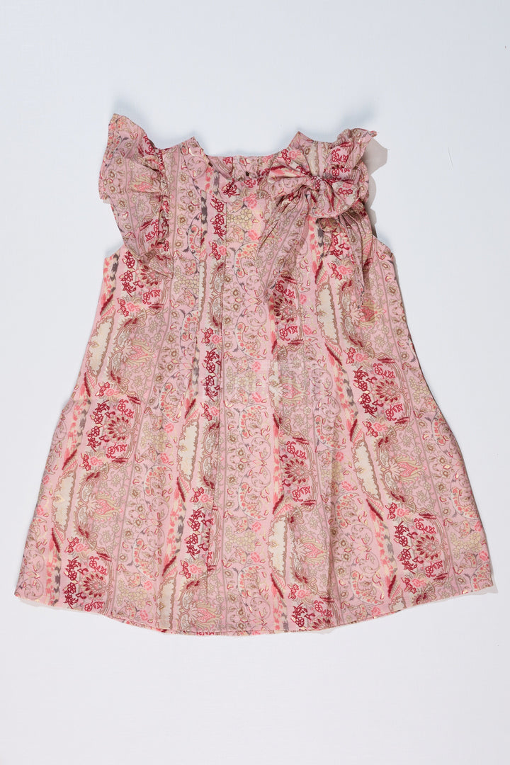 The Nesavu Girls Cotton Frock Girls Readymade Frock in Muslin Silk with Elegant Floral Design and Shoulder Bow Nesavu Nesavu Girls Readymade Frock Muslin Silk Elegant Floral Design Shoulder Bow