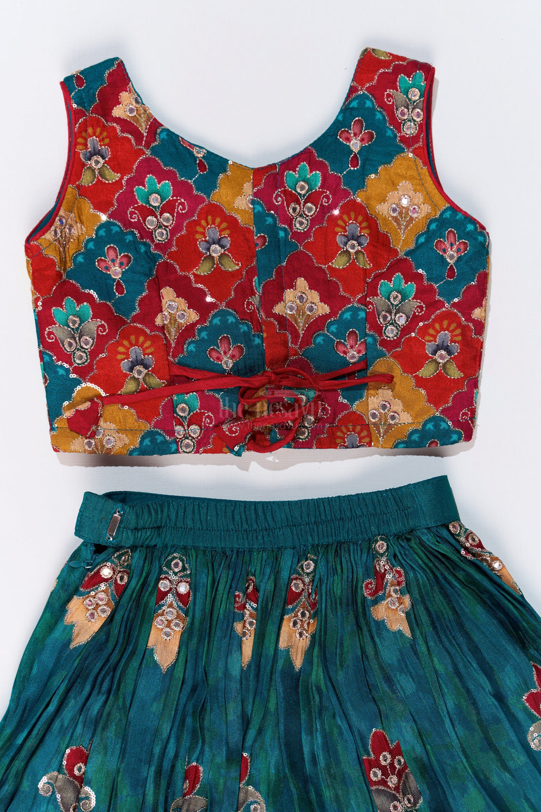 The Nesavu Girls Lehenga Choli Girls Reception Lehenga Designs with Mirror Work Choli and Embroidered Skirt in Green Nesavu Girls Reception Lehenga Designs Mirror Work Choli Embroidered Skirt | The Nesavu