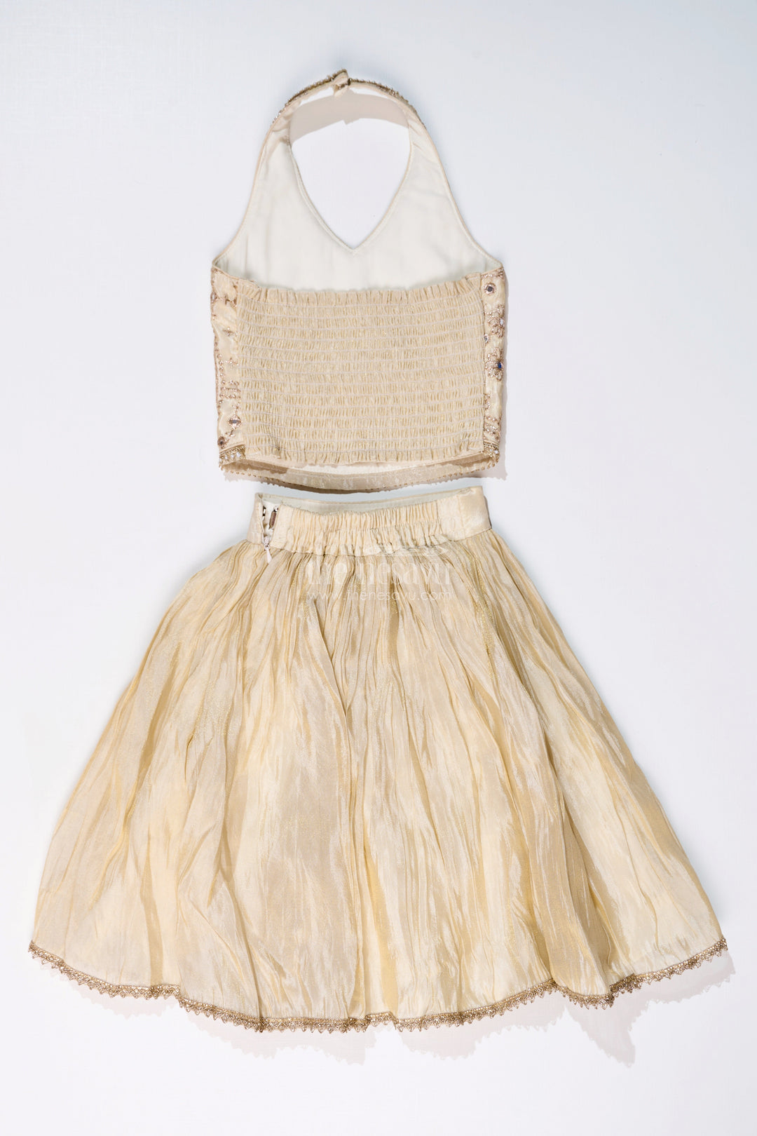 The Nesavu Girls Lehenga Choli Girls Reception Lehenga in Pure Viscose Tissue Silk with Halter Neck Embellished Choli Nesavu Girls Reception Lehenga Pure Viscose Tissue Silk Halter Neck Embellished Choli | The Nesavu