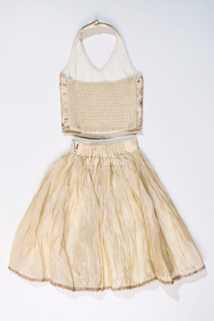 The Nesavu Girls Lehenga Choli Girls Reception Lehenga in Pure Viscose Tissue Silk with Halter Neck Embellished Choli Nesavu Girls Reception Lehenga Pure Viscose Tissue Silk Halter Neck Embellished Choli | The Nesavu