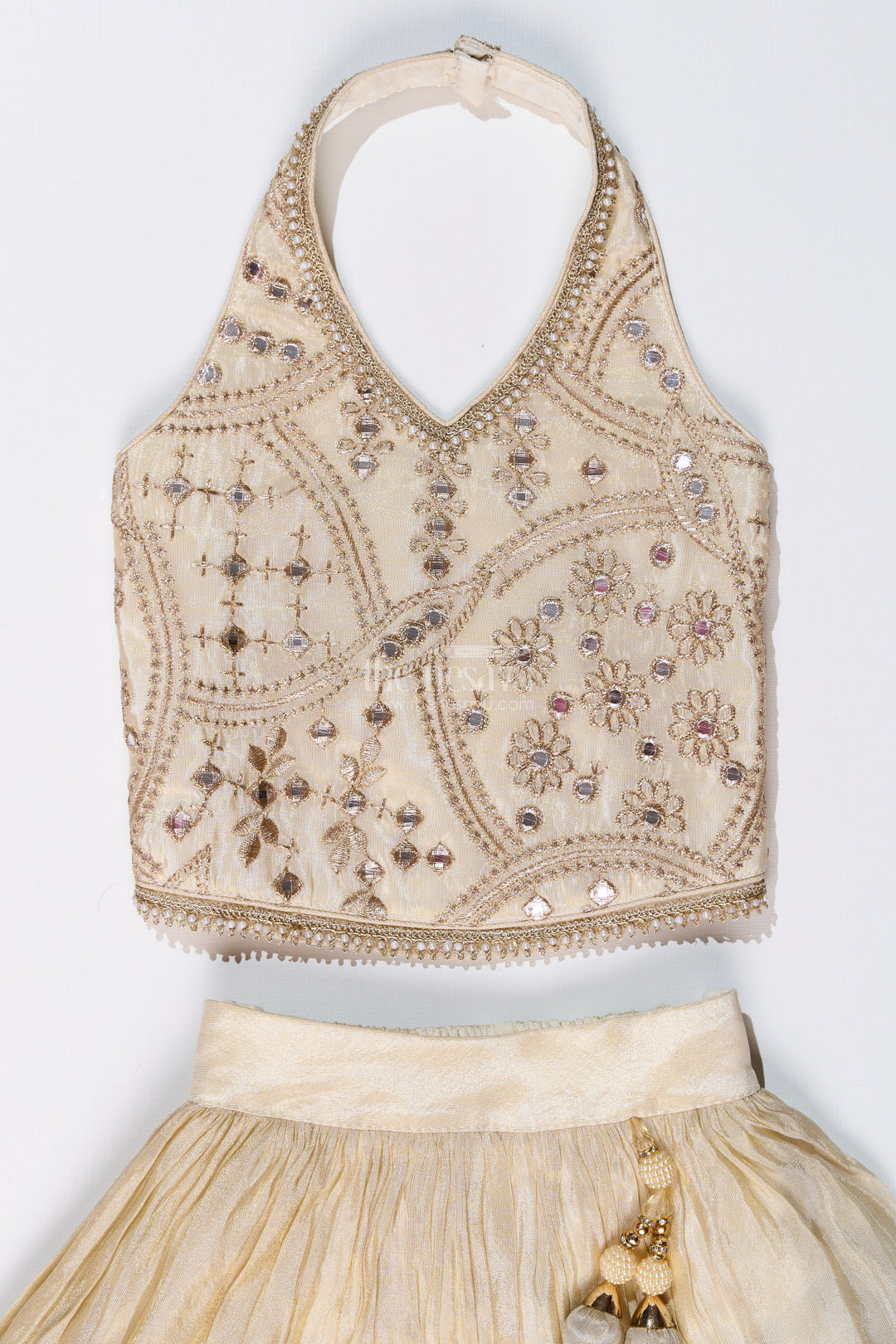 The Nesavu Girls Lehenga Choli Girls Reception Lehenga in Pure Viscose Tissue Silk with Halter Neck Embellished Choli Nesavu Girls Reception Lehenga Pure Viscose Tissue Silk Halter Neck Embellished Choli | The Nesavu