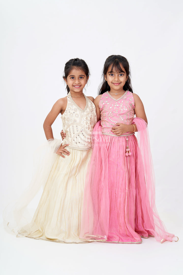 The Nesavu Girls Lehenga Choli Girls Reception Lehenga in Pure Viscose Tissue Silk with Halter Neck Embellished Choli Nesavu Girls Reception Lehenga Pure Viscose Tissue Silk Halter Neck Embellished Choli | The Nesavu