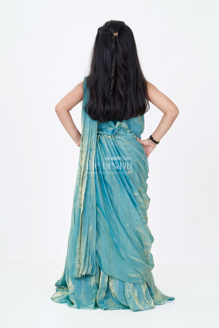 The Nesavu Girls Lehenga Choli Girls Reception Wear Lehenga in Teal Glazed Organza with Silver Sequin Embroidered Blouse Nesavu Girls Reception Wear Lehenga Teal Glazed Organza Silver Sequin Embroidered Choli | The Nesavu