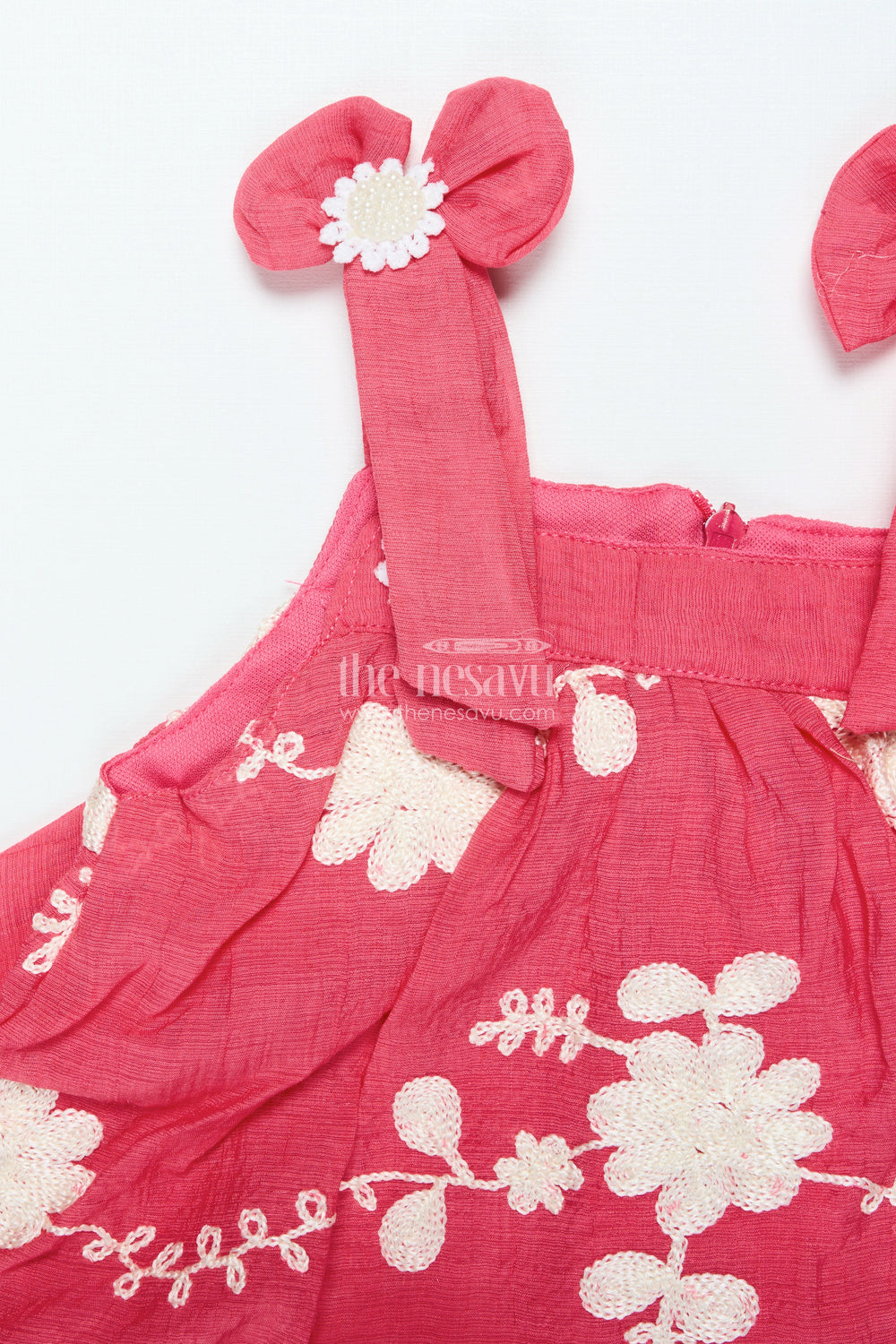 The Nesavu Girls Co-Ord Sets Girls Red Cotton Sharara Set with Thread Embroidery for Ethnic Events Nesavu Nesavu red cotton sharara set girls embroidery dupatta  perfect festive occasions