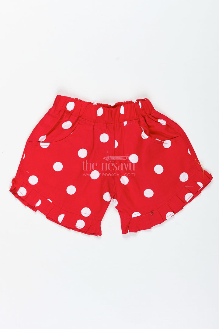 The Nesavu Girls Shorts Girls Red Cotton Shorts with Polka Dots for Summer Play and Outings Nesavu 22 (4Y) / Red LBW052A-22 Nesavu Girls Red Cotton Shorts Polka Dots Playful Comfy Bottoms Toddler Girls