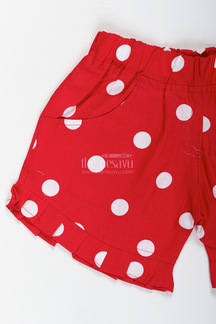The Nesavu Girls Shorts Girls Red Cotton Shorts with Polka Dots for Summer Play and Outings Nesavu Nesavu Girls Red Cotton Shorts Polka Dots Playful Comfy Bottoms Toddler Girls