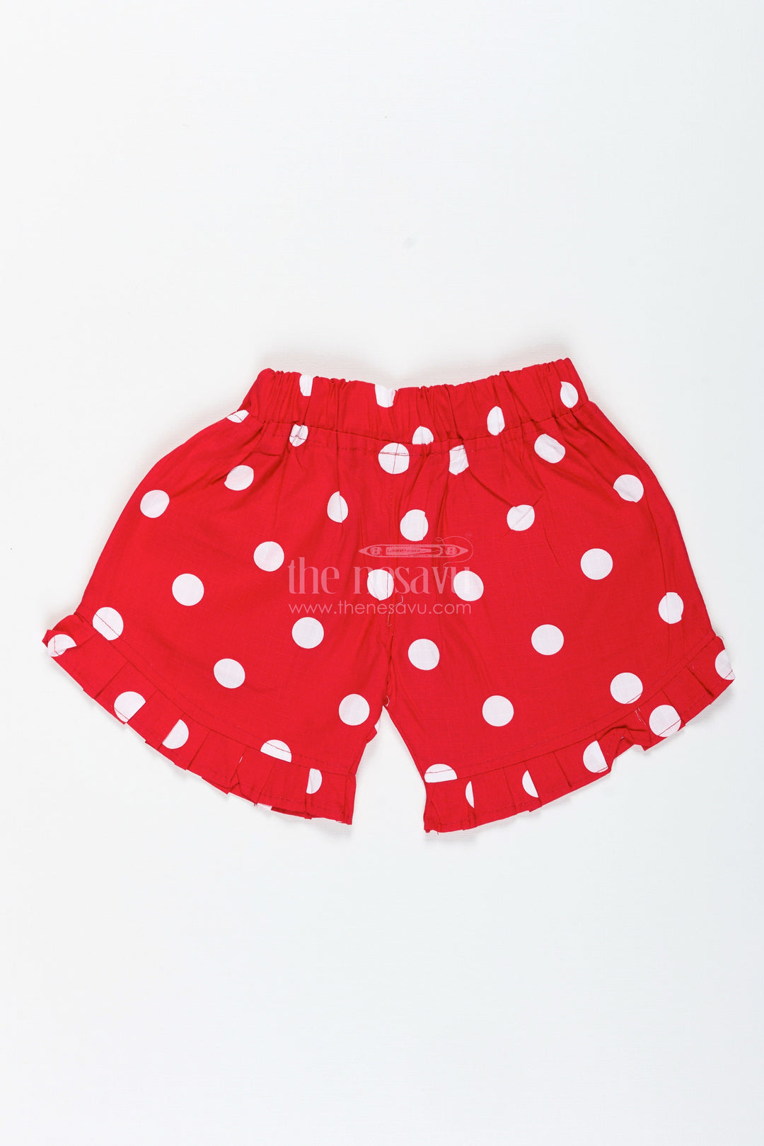 The Nesavu Girls Shorts Girls Red Cotton Shorts with Polka Dots for Summer Play and Outings Nesavu Nesavu Girls Red Cotton Shorts Polka Dots Playful Comfy Bottoms Toddler Girls