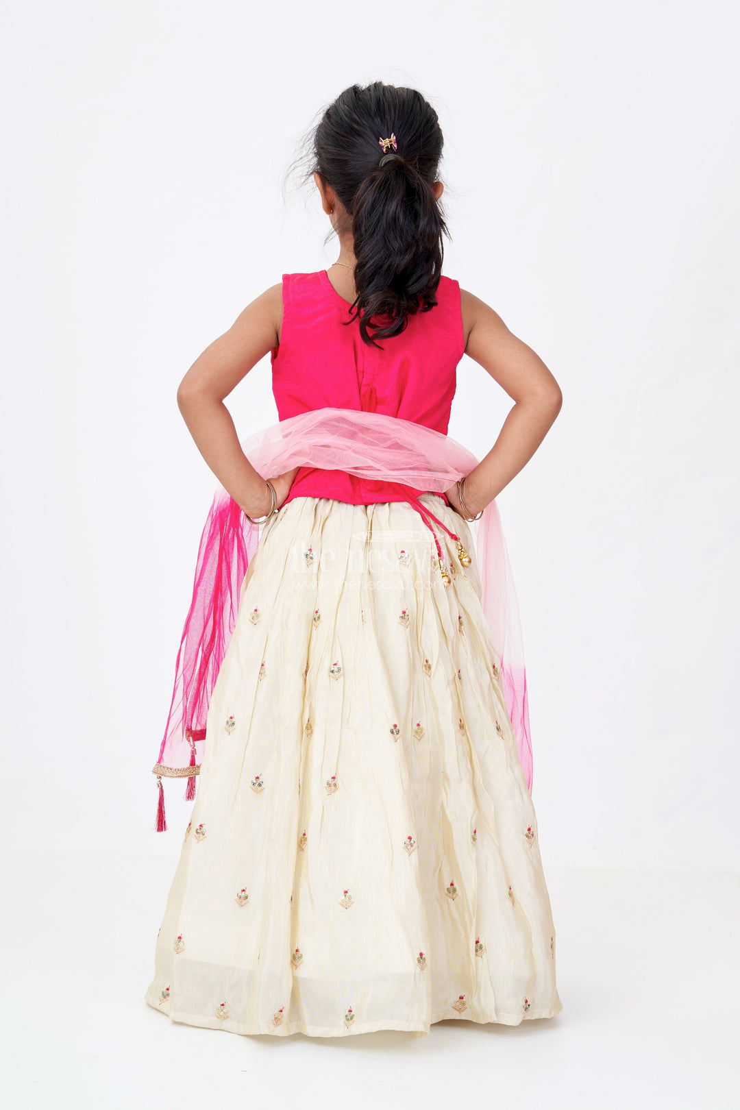 The Nesavu Girls Lehenga Choli Girls Red Lehenga Designs in Banarasi Kora Tissue Silk with Heavy Embroidery and Mirror Accents Nesavu Red Lehenga Designs Girls Banarasi Kora Tissue Silk Heavy Embroidery Mirror Work | The Nesavu