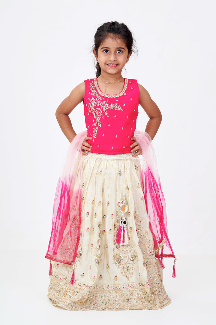 The Nesavu Girls Lehenga Choli Girls Red Lehenga Designs in Banarasi Kora Tissue Silk with Heavy Embroidery and Mirror Accents Nesavu Red Lehenga Designs Girls Banarasi Kora Tissue Silk Heavy Embroidery Mirror Work | The Nesavu