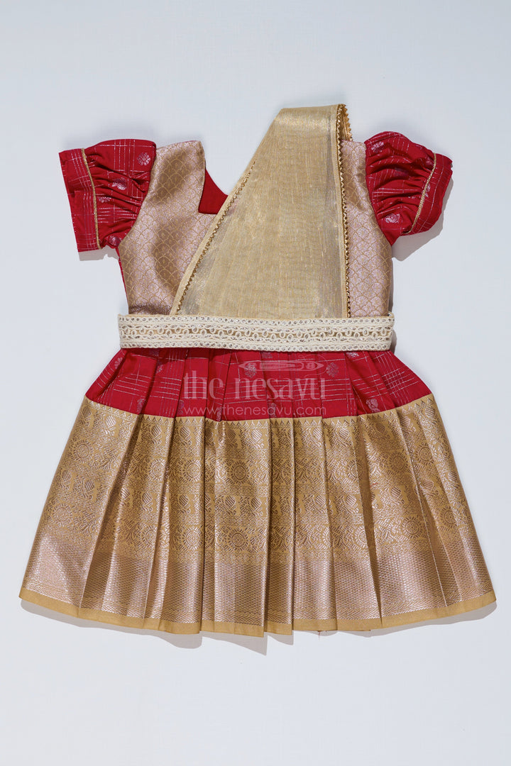 The Nesavu Girls Kanchi Silk Frock Girls Red Pattu Pavadai with Golden Zari Border and Pleated Design Available Online Nesavu 16 (1Y) / Red / Style 1 SF837CA-16 Girls Red Pattu Pavadai Golden Zari Border Pleated Skirt Available Online | The Nesavu
