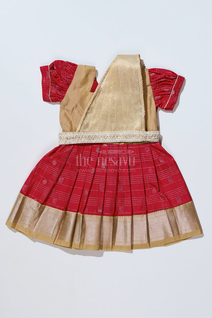 The Nesavu Girls Kanchi Silk Frock Girls Red Pattu Pavadai with Golden Zari Border and Pleated Design Available Online Nesavu 16 (1Y) / Red / Style 4 SF837CD-16 Girls Red Pattu Pavadai Golden Zari Border Pleated Skirt Available Online | The Nesavu