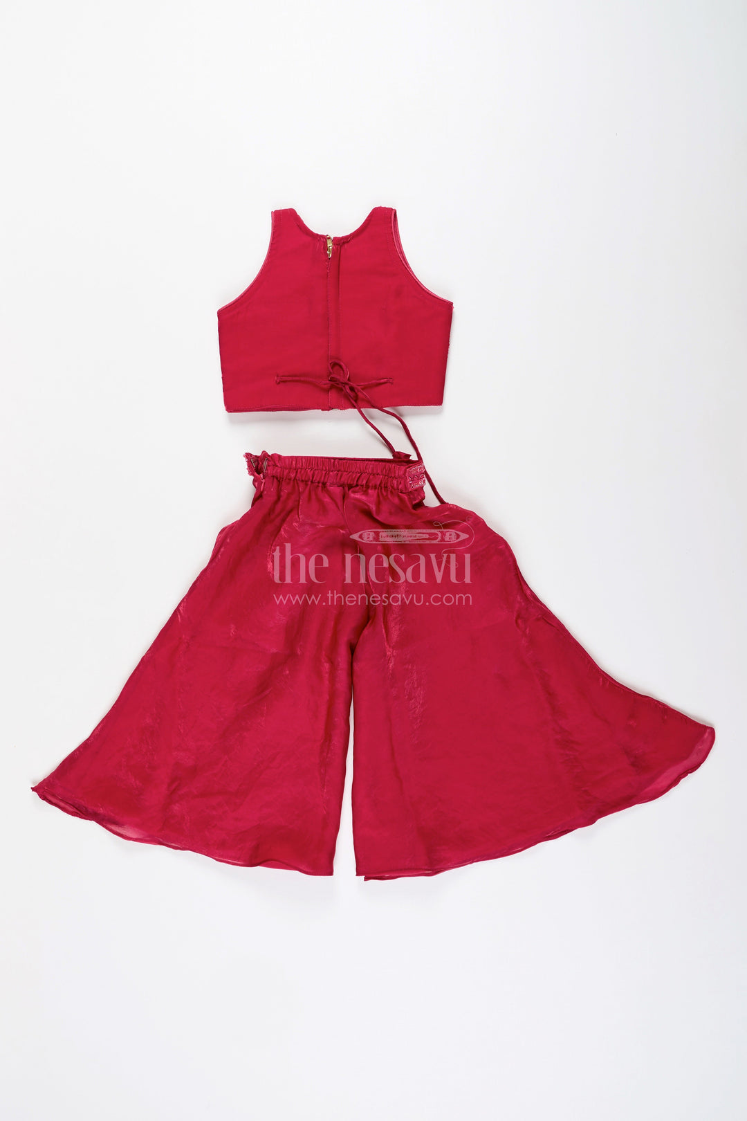 The Nesavu Girls Sharara / Plazo Set Girls red sharara set with sequin blouse for party and wedding wear Nesavu Nesavu red sharara set girls sequin embroidered top  perfect weddings parties