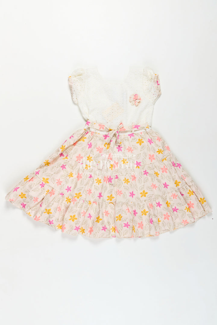 The Nesavu Girls Cotton Frock Girls Regular Wear Cotton Frock with Hakoba Bodice and Multicolor Floral Digital Print Bottom Nesavu Regular Wear Cotton Frock for Girls with Hakoba Bodice and Multicolor Digital Floral Print | The Nesavu