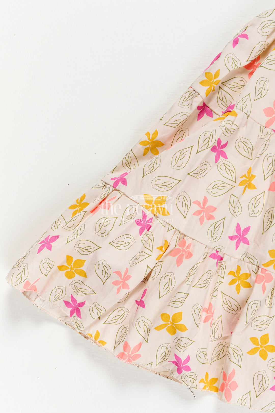 The Nesavu Girls Cotton Frock Girls Regular Wear Cotton Frock with Hakoba Bodice and Multicolor Floral Digital Print Bottom Nesavu Regular Wear Cotton Frock for Girls with Hakoba Bodice and Multicolor Digital Floral Print | The Nesavu