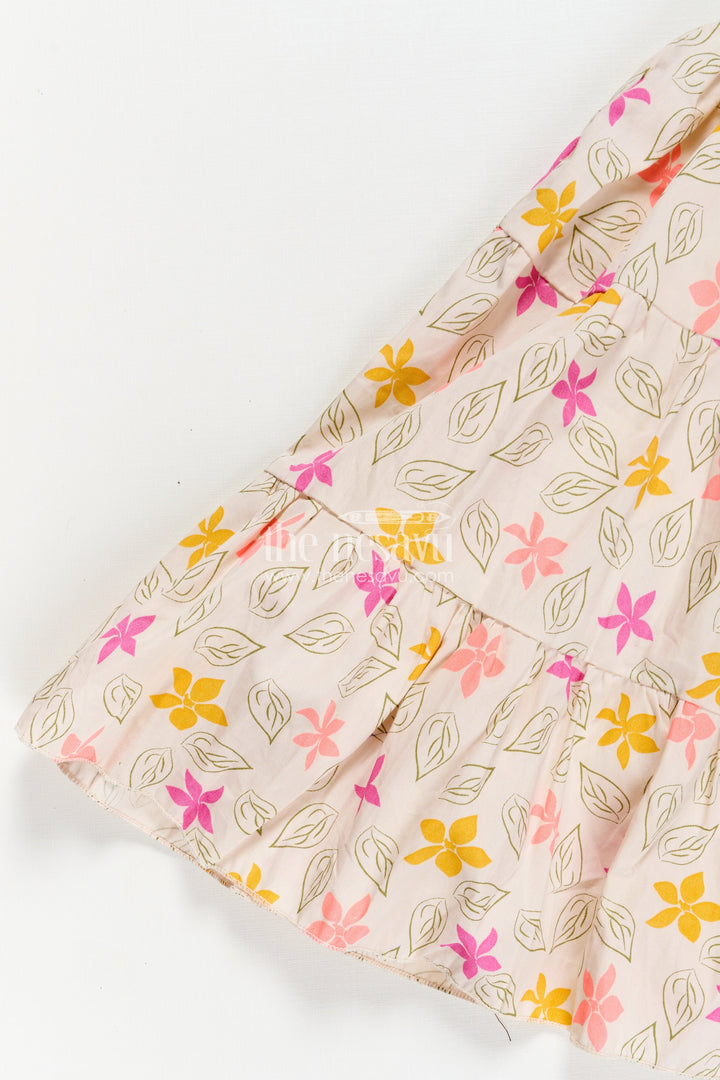 The Nesavu Girls Cotton Frock Girls Regular Wear Cotton Frock with Hakoba Bodice and Multicolor Floral Digital Print Bottom Nesavu Regular Wear Cotton Frock for Girls with Hakoba Bodice and Multicolor Digital Floral Print | The Nesavu