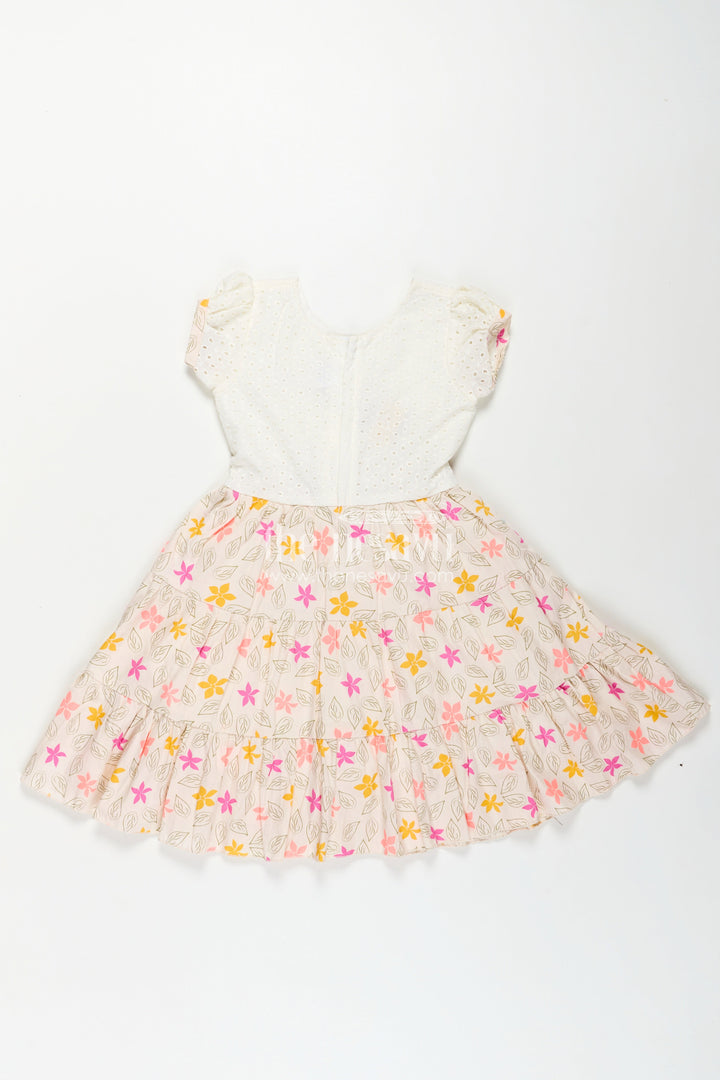 The Nesavu Girls Cotton Frock Girls Regular Wear Cotton Frock with Hakoba Bodice and Multicolor Floral Digital Print Bottom Nesavu Regular Wear Cotton Frock for Girls with Hakoba Bodice and Multicolor Digital Floral Print | The Nesavu