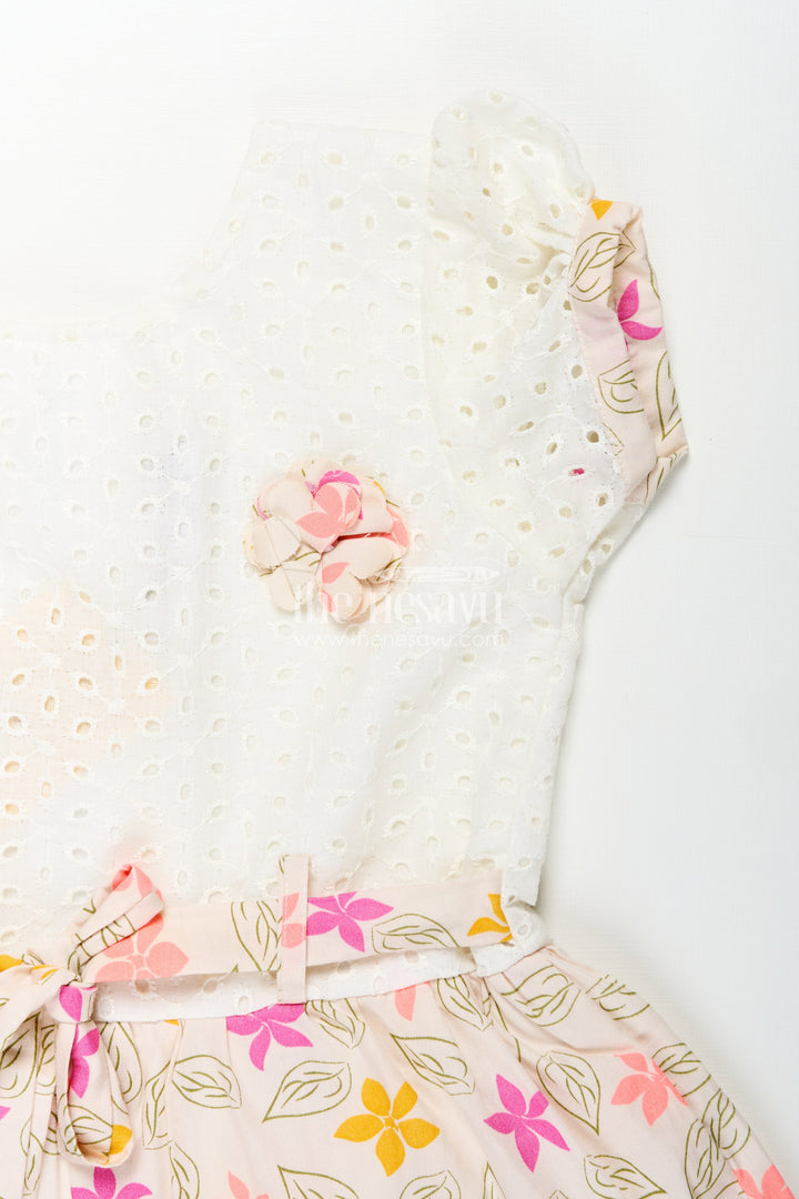 The Nesavu Girls Cotton Frock Girls Regular Wear Cotton Frock with Hakoba Bodice and Multicolor Floral Digital Print Bottom Nesavu Regular Wear Cotton Frock for Girls with Hakoba Bodice and Multicolor Digital Floral Print | The Nesavu