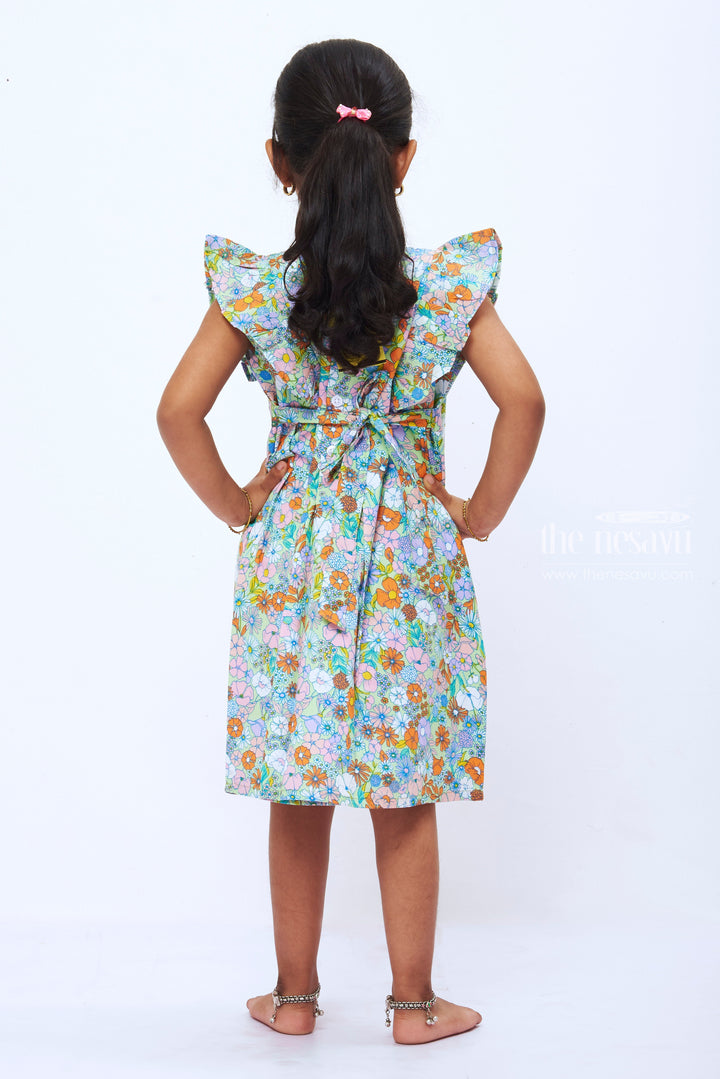 The Nesavu Girls Cotton Frock Girls Retro Blooms Cotton Frock  EcoFriendly Floral Print Dress Nesavu Sustainable Girls Floral Cotton Dress | Vibrant Eco Friendly Fashion | The Nesavu