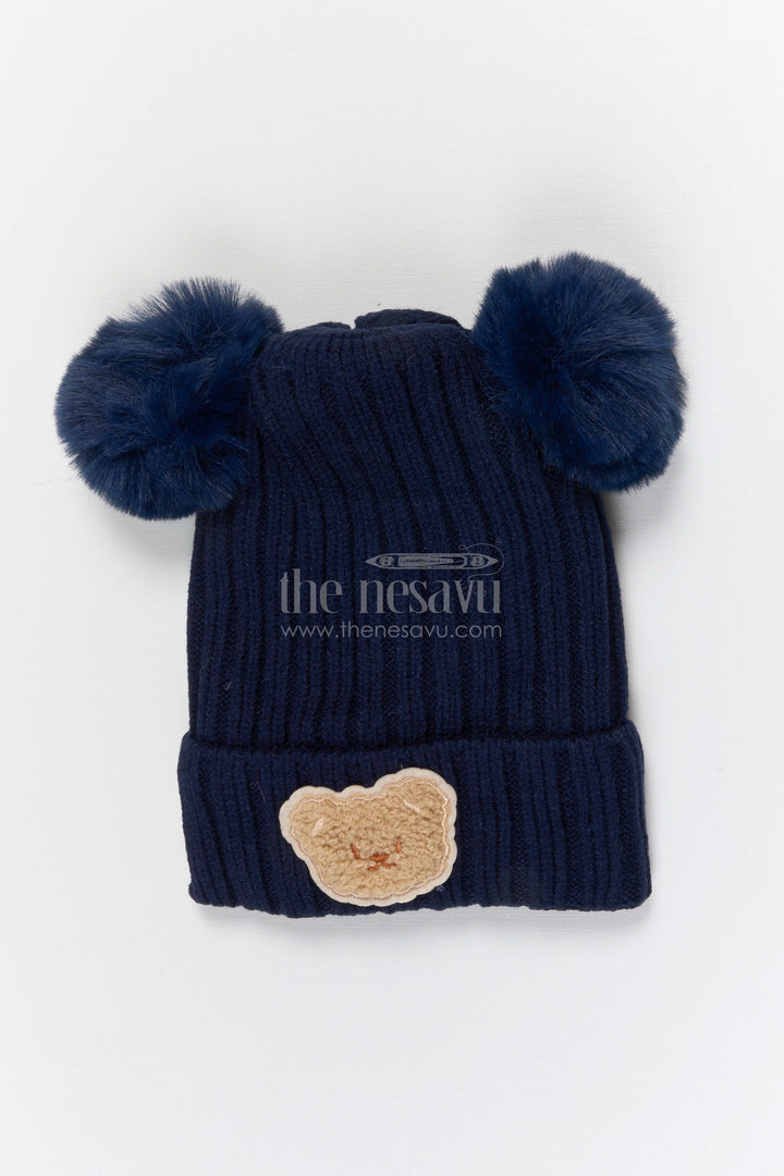 The Nesavu Baby Accessories Girls Rib Knit Beanie Cap for Cute Daily Styling Nesavu Blue / Rib Knit IA001F-8 Nesavu Girls Blue Rib Knit Beanie Cap For Cute Everyday Fashion | New Born To 6 Months