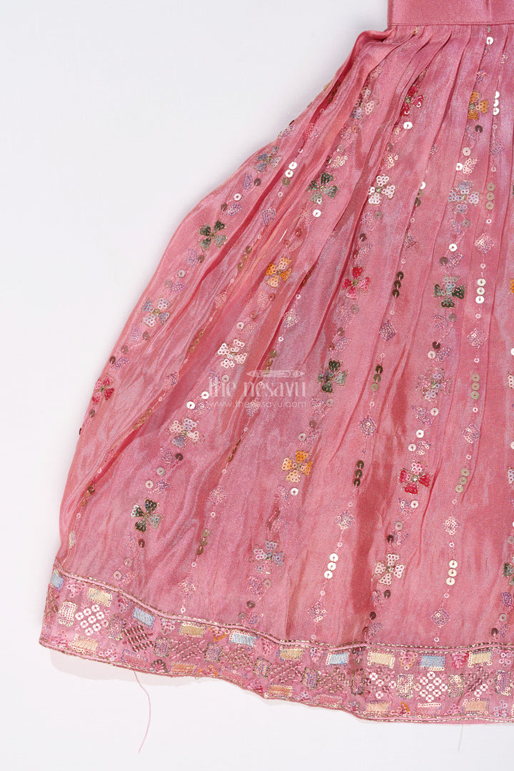 The Nesavu Girls Lehenga Choli Girls Rose Pink Lehenga with Heavy Embroidery and Mirror Work for Festive Occasions Nesavu Girls Embroidered Rose Pink Lehenga Mirror Work Designer Dupatta | The Nesavu