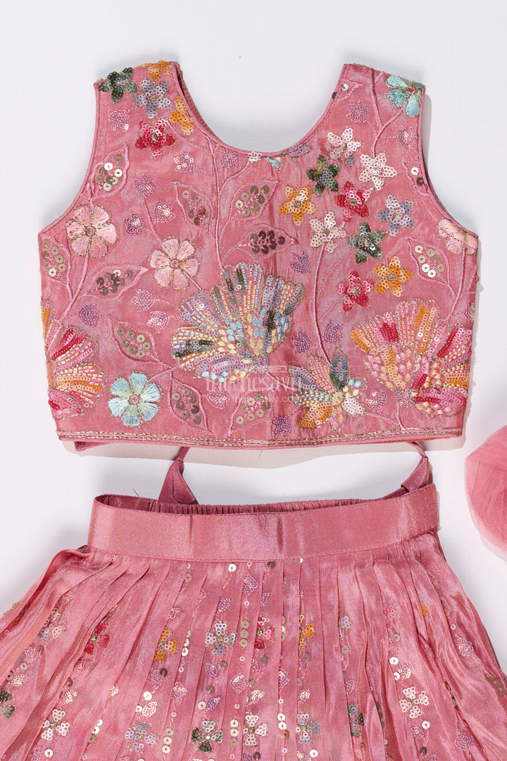 The Nesavu Girls Lehenga Choli Girls Rose Pink Lehenga with Heavy Embroidery and Mirror Work for Festive Occasions Nesavu Girls Embroidered Rose Pink Lehenga Mirror Work Designer Dupatta | The Nesavu