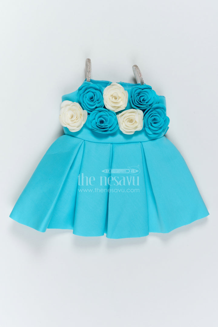 The Nesavu Girls Fancy Party Frock Girls Rose Waist Frock for Birthday Parties and Family Celebrations Nesavu 16 (1Y) / Blue / Scuba PF333B-16 Nesavu Girls Rose Waist Scuba Frock For Birthday Parties Family Celebrations And Milestone Occasions