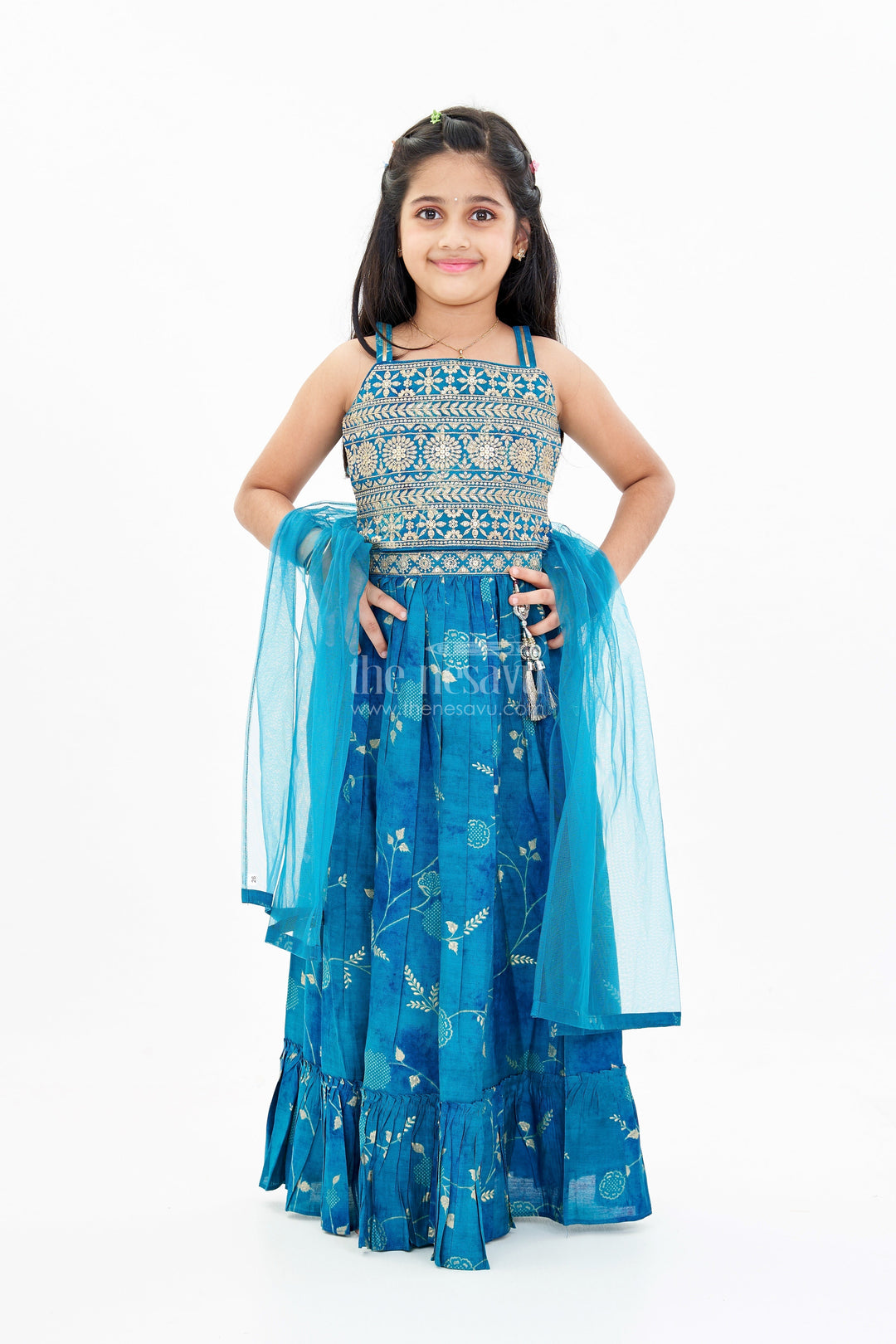 The Nesavu Girls Lehenga Choli Girls Royal Blue Colour Lehenga with Embellished Choli and Tassel Accents Nesavu 18 (2Y) / Blue GL594B-18 Girls Royal Blue Colour Lehenga Embellished Choli Tassel Accents | The Nesavu