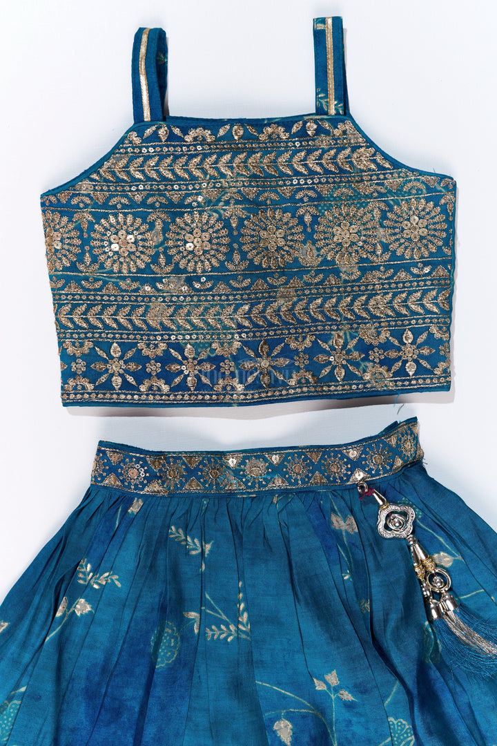 The Nesavu Girls Lehenga Choli Girls Royal Blue Colour Lehenga with Embellished Choli and Tassel Accents Nesavu Girls Royal Blue Colour Lehenga Embellished Choli Tassel Accents | The Nesavu
