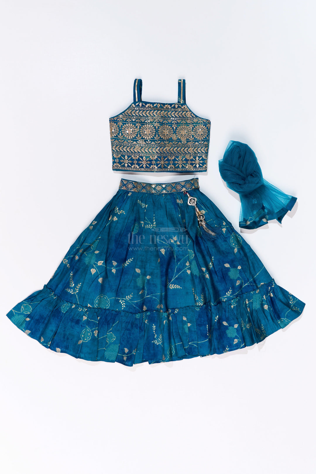 The Nesavu Girls Lehenga Choli Girls Royal Blue Colour Lehenga with Embellished Choli and Tassel Accents Nesavu Girls Royal Blue Colour Lehenga Embellished Choli Tassel Accents | The Nesavu