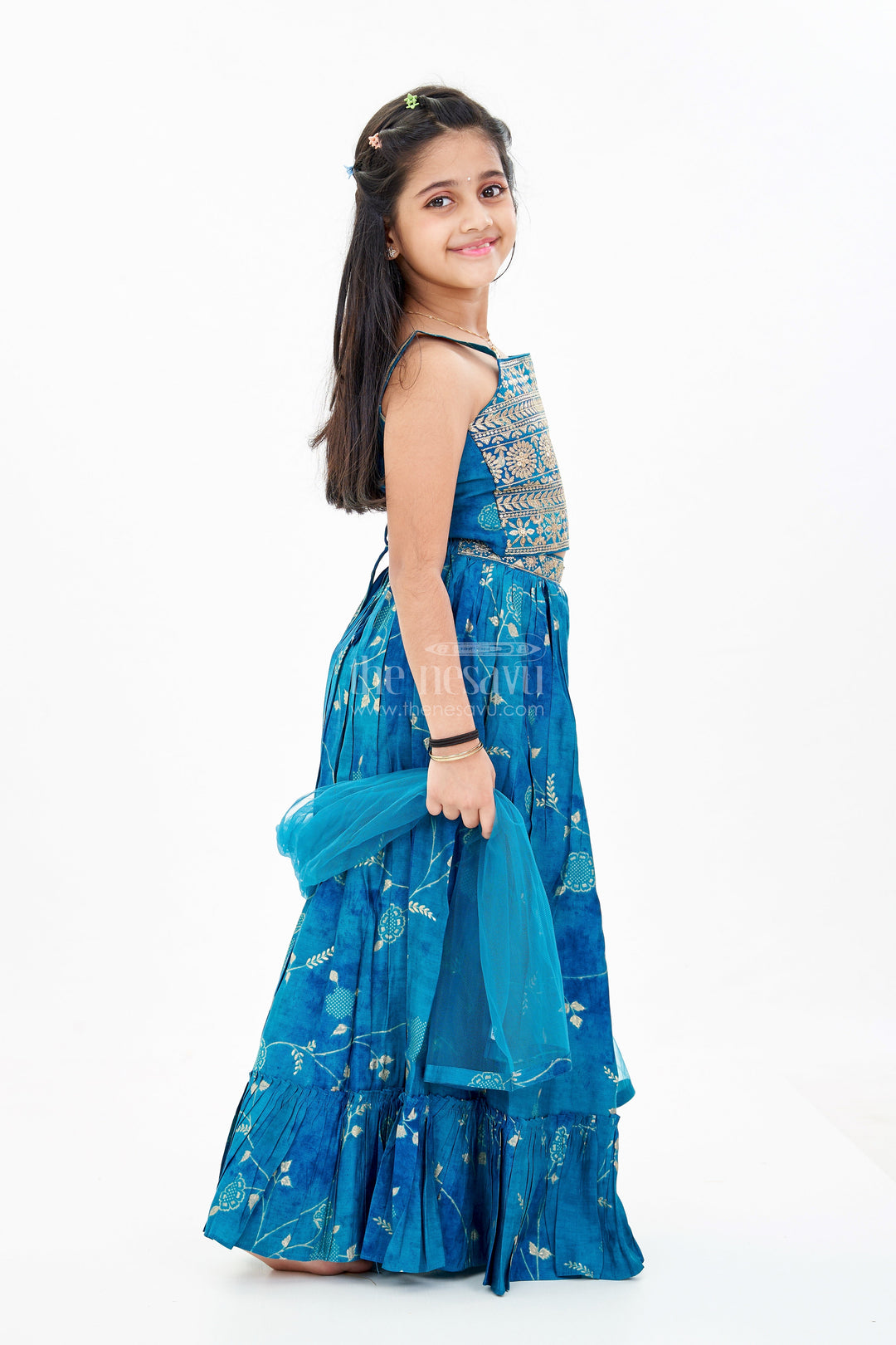 The Nesavu Girls Lehenga Choli Girls Royal Blue Colour Lehenga with Embellished Choli and Tassel Accents Nesavu Girls Royal Blue Colour Lehenga Embellished Choli Tassel Accents | The Nesavu