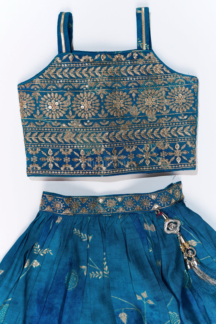 The Nesavu Girls Lehenga Choli Girls Royal Blue Colour Lehenga with Embellished Choli and Tassel Accents Nesavu Nesavu Girls Royal Blue Colour Lehenga Embellished Choli Tassel Accents