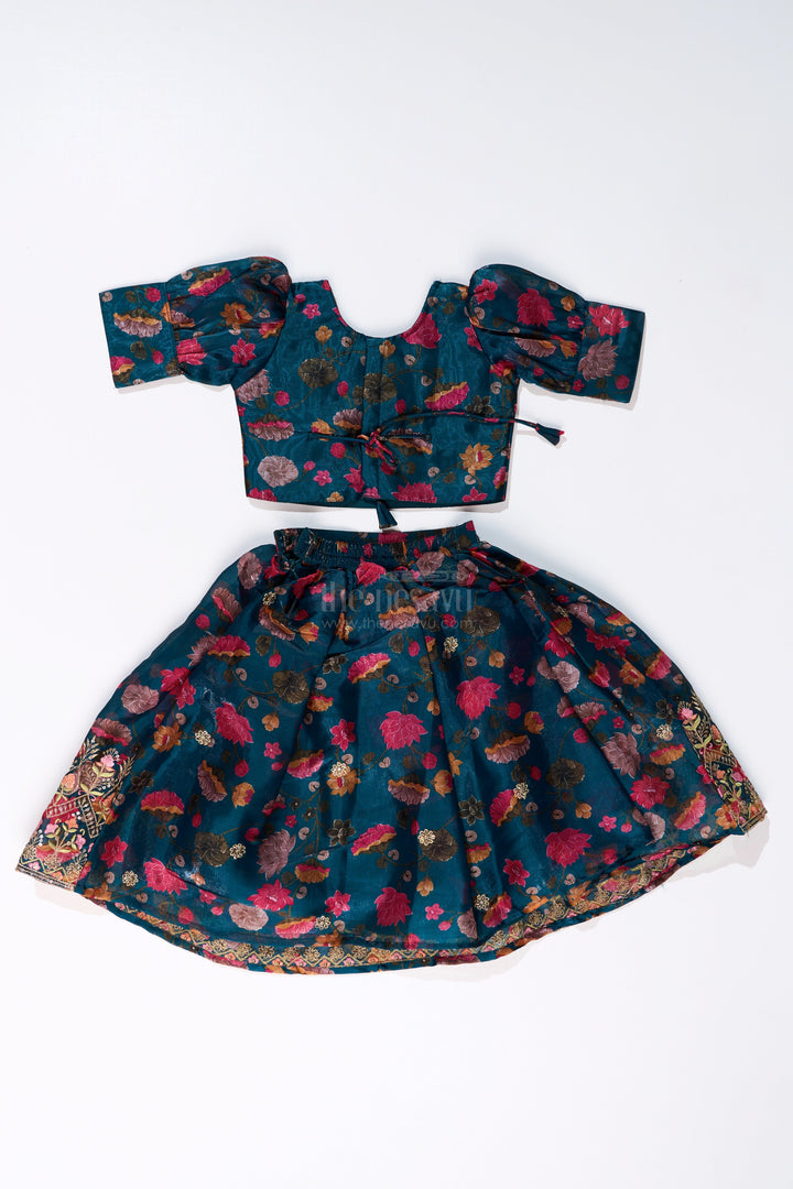 The Nesavu Girls Lehenga Choli Girls Royal Blue Lehenga Choli with Floral Embroidery and Puff Sleeve Blouse Nesavu Girls Embroidered Royal Blue Lehenga Choli Floral Puff Sleeve Blouse | The Nesavu