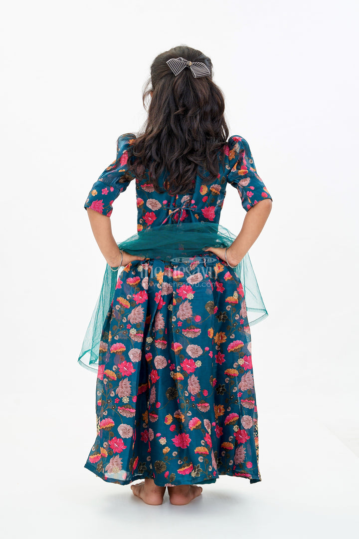 The Nesavu Girls Lehenga Choli Girls Royal Blue Lehenga Choli with Floral Embroidery and Puff Sleeve Blouse Nesavu Girls Embroidered Royal Blue Lehenga Choli Floral Puff Sleeve Blouse | The Nesavu
