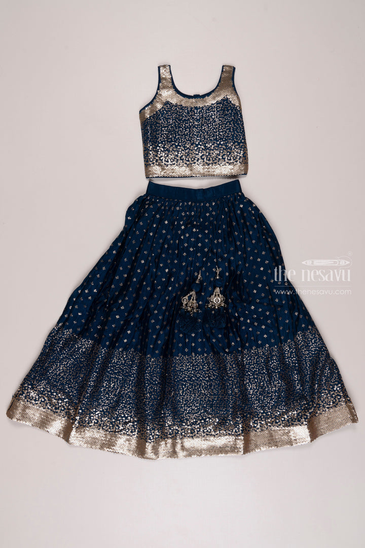 The Nesavu Girls Lehenga Choli Girls Royal Blue Lehenga Choli with Sparkling Accents - Festive Couture Nesavu 24 (5Y) / Blue / Blend Silk GL405B-24 Buy Girls Blue Lehenga Choli Online | Festive Lehenga with Dupatta | The Nesavu