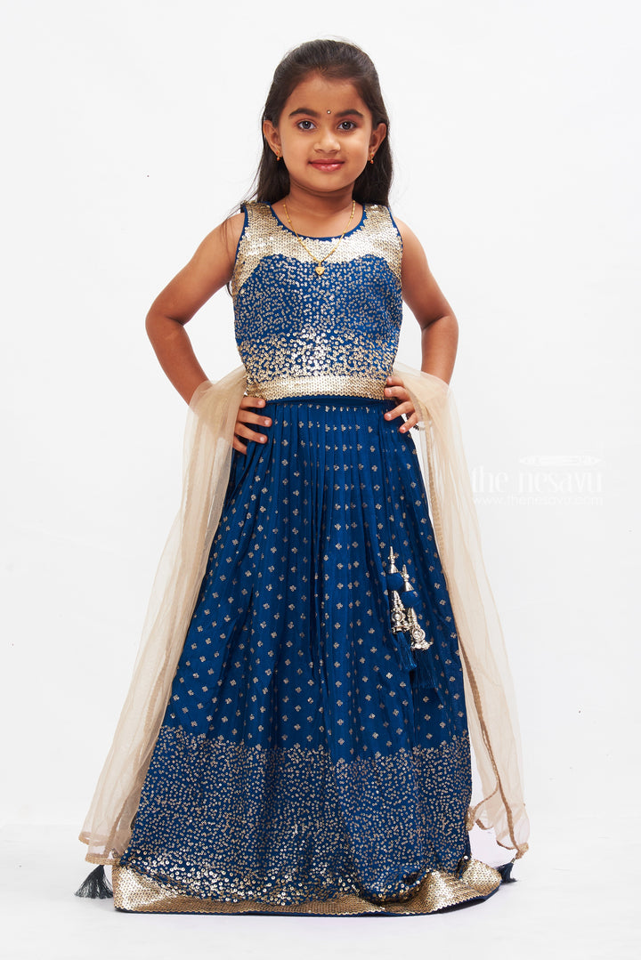 The Nesavu Girls Lehenga Choli Girls Royal Blue Lehenga Choli with Sparkling Accents - Festive Couture Nesavu 24 (5Y) / Blue / Blend Silk GL405B-24 Buy Girls Blue Lehenga Choli Online | Festive Lehenga with Dupatta | The Nesavu