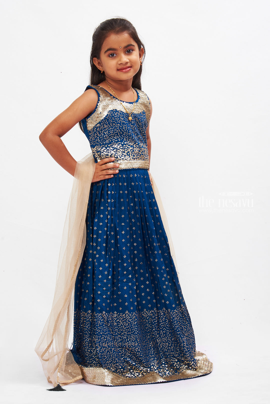 The Nesavu Girls Lehenga Choli Girls Royal Blue Lehenga Choli with Sparkling Accents - Festive Couture Nesavu Buy Girls Blue Lehenga Choli Online | Festive Lehenga with Dupatta | The Nesavu